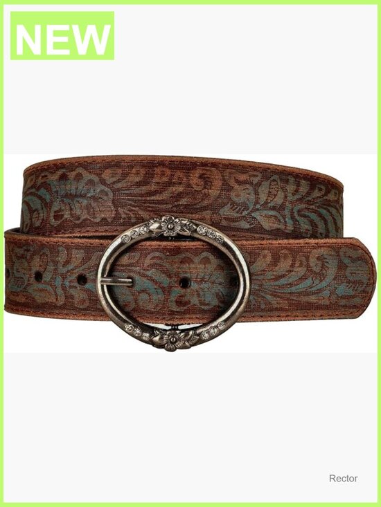Vintage Western Leather Belt with Rhinestone Ring Buckle main image 4